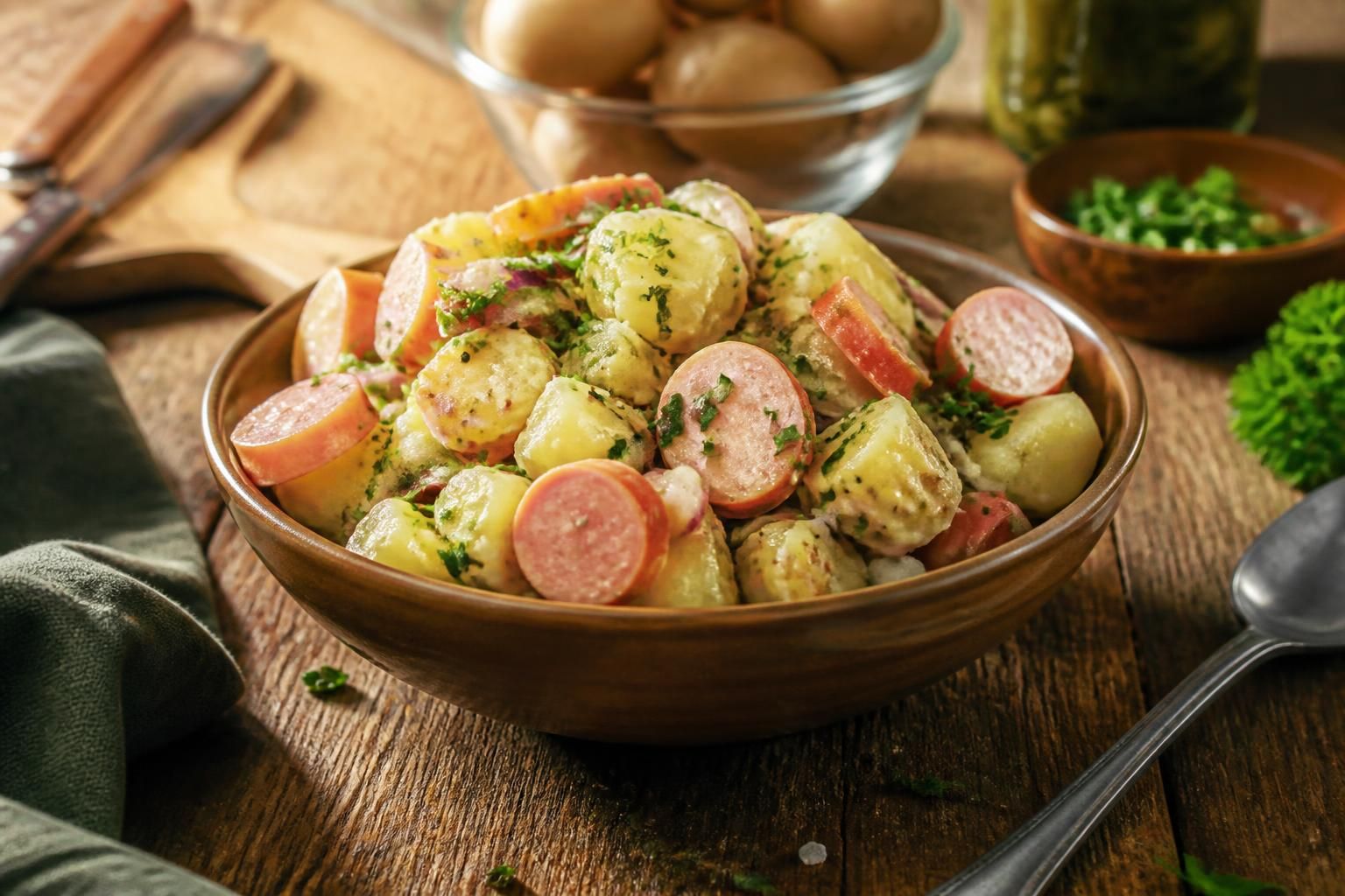 Salade de pommes de terre et knacki : recette facile et rapide