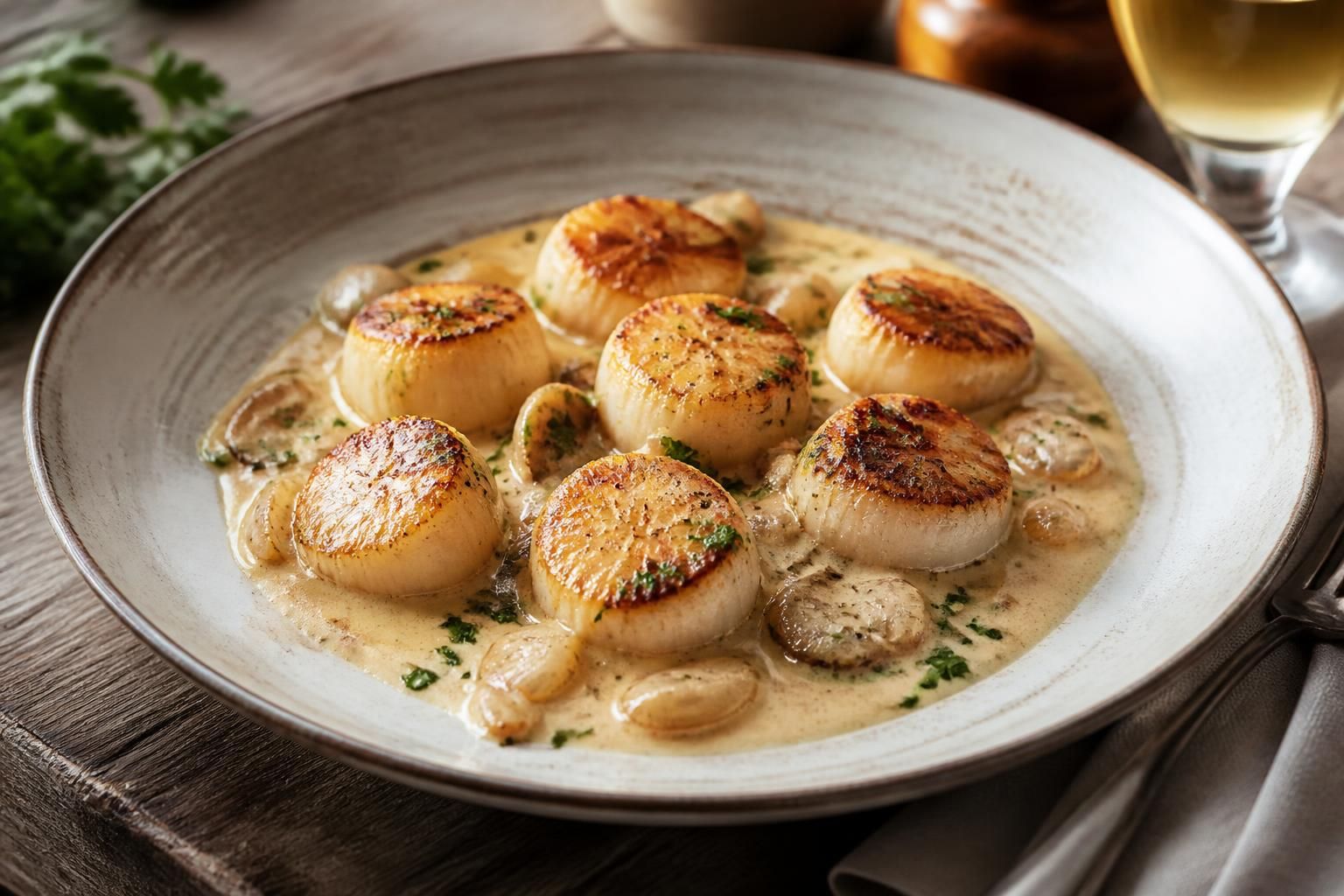 Noix de Saint-Jacques à la crème et au vin blanc : la recette savoureuse