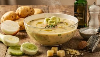 Velouté léger poireaux, pommes de terre et oignon : recette facile