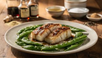 Pavés de cabillaud teriyaki aux pois gourmands
