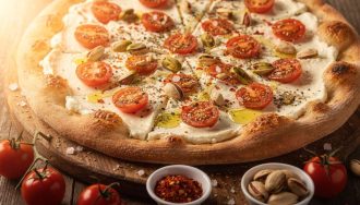 Pizzas express au fromage frais, tomates et pistache : recette savoureuse