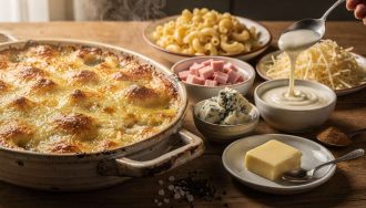 Gratin de coquillettes au jambon et crème de bleu : la recette savoureuse