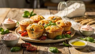 Recette de muffins au tarama de thon, tomates, basilic et parmesan léger