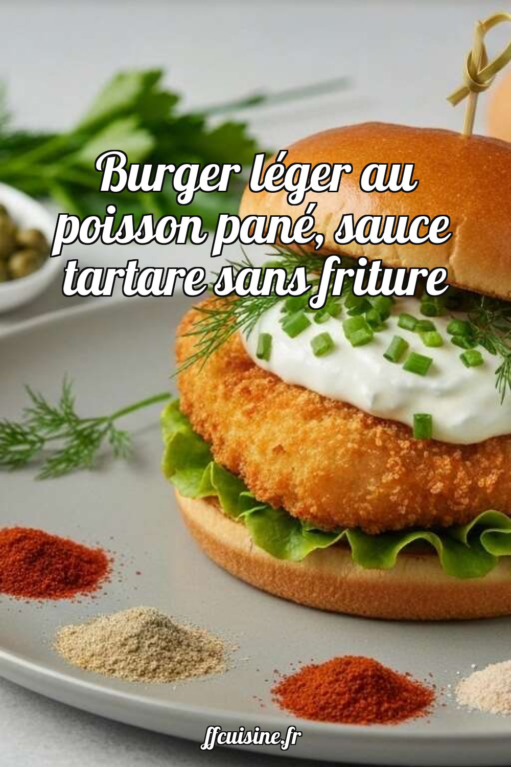 Burger léger au poisson pané, sauce tartare sans friture